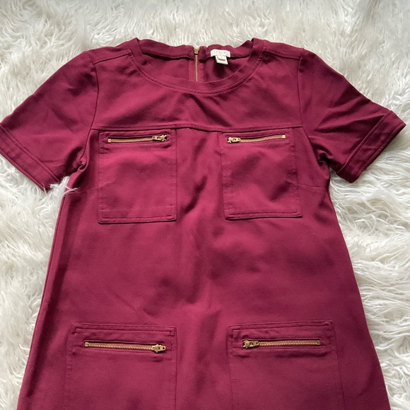 J. Crew Zipper Ponte Shift‎ Dress in Burgundy - Picture 3 of 9